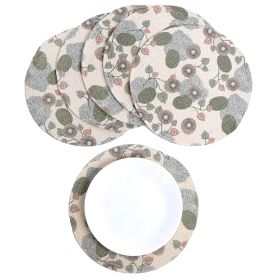 Kiwi Printed Braided Cotton Placemats 13.5 Inch Set of 6 Washable Anti Slip Heat Resistant Mats Boho Woven Round Table Mats for House Decor Kitchen an