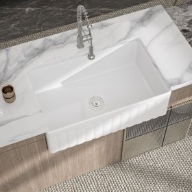 33-inch Undermount Single Bowl Rectangular Porcelain Ceramic Apron Front Farmhouse Kitchen Sink