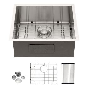 25"x22" Undermount Handmade Stainless Steel Kitchen Sink,18 Gauge Small Single Bowl Bar Sink with Drain Kit