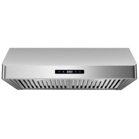 Under Cabinet Range Hood 30 inch, Kitchen Hood 600 CFM Stainless Steel with Touch Control,3 Speed Exhaust Fan,Time Setting, Dishwasher Safe Baffle Fil