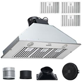 VEVOR Insert Range Hood, 800CFM 3-Speed, 36 Inch Stainless Steel Built-in Kitchen Vent with Push Button Control LED Lights Baffle Filters, Ducted/Duct