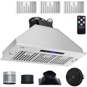 VEVOR Insert Range Hood, 900CFM 4-Speed, 36 Inch Stainless Steel Built-in Kitchen Vent with Touch & Remote Control LED Lights Baffle Filters, Ducted/D
