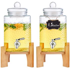 VEVOR Beverage Dispenser, 1.5 Gallon Drink Dispensers for Parties,2PC,Glass Juice Dispenser with Stand, Stainless Steel Spigot, Iced Tea Lemonade Juic