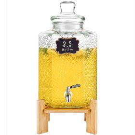 VEVOR Beverage Dispenser, 2.5 Gallon Drink Dispensers for Parties, Glass Juice Dispenser with Stand, Stainless Steel Spigot, Iced Tea Lemonade Juice W
