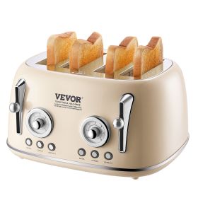 VEVOR Brushed Stainless Steel Toaster, 4 Slice, 1650W 1.5'' Extra Wide Slots Toaster with Removable Crumb Tray 5 Browning Levels, Cancel Defrost and B