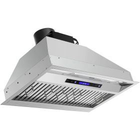 VEVOR Insert Range Hood, 900CFM 4-Speed, 30 Inch Stainless Steel Built-in Kitchen Vent with Touch & Remote Control LED Lights Baffle Filters, Ducted/D