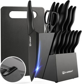 16 Pieces Kitchen Knife Block Set with Cutting Board, German Premium Quality Stainless Steel, Built-in sharpener, Dishwasher Safe, 6 Steak Knives, Ant