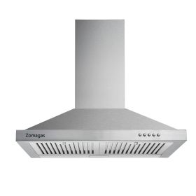24 Inch Range Hood, Wall Mount Vent Hood in Stainless Steel with Ducted/Ductless Convertible Duct, 3 Speed Exhaust Fan, Energy Saving LED Light, Push