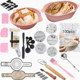 142pcs Sourdough Bread Baking Supplies for Fermentation Basket,,Foldable Silicone Bread Fermentation Basket, [10" Oval + 9" Round],1 Pack22oz Sourdoug