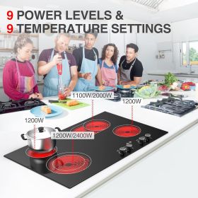 Electric Cooktop 30 Inch, 6800W Ceramic Electric Stove Top with 4 Burners 220v, Knob Control, 9 Heating Levels, Kids Lock & Timer, Hot Surface Indicat