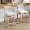 HOMCOM Bar-Height Upholstered Fabric 180°Swivel Stools Set of 4 Cream with Nailhead Trim for Pub Areas