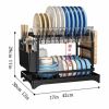 Dish Drainers for Kitchen Counter, 2 Tier Stainless Steel Dish Drying Rack with Drainboard, Dish Rack Drain Set with Utensil Cups Holder and Cutting B