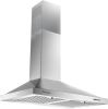 24 Inch Range Hood, Wall Mount Vent Hood in Stainless Steel with Ducted/Ductless Convertible Duct, 3 Speed Exhaust Fan, Energy Saving LED Light, Push