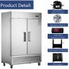 54"W Commercial Refrigerator 2 Section 2 Solid Door Stainless Steel Reach-in Refrigerator 42.2 Cu.ft. Upright Fan Cooling Refrigerator for Restaurant,