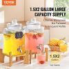 VEVOR Beverage Dispenser, 1.5 Gallon Drink Dispensers for Parties,2PC,Glass Juice Dispenser with Stand, Stainless Steel Spigot, Iced Tea Lemonade Juic
