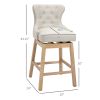 HOMCOM Bar-Height Upholstered Fabric 180°Swivel Stools Set of 4 Cream with Nailhead Trim for Pub Areas