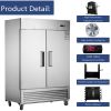 54"W Commercial Freezer 2 Section 2 Solid Door Stainless Steel Reach-in Freezer 42.2 Cu.ft. Upright Fan Cooling Freezer for Restaurant, Bar, Shop, Hom