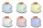 PS688T 2 Slice Bread Machine 6 Browning Levels, Electric Griddle Sandwiches Light Blue Floral SUS304 Food Grade 1.5-Inch Ultra-Wide Slot 3 Functions-T