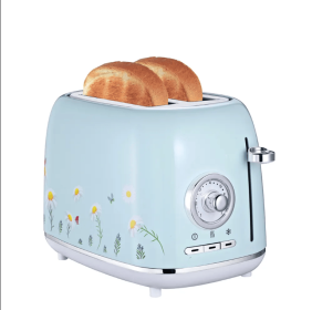 PS688T 2 Slice Bread Machine 6 Browning Levels, Electric Griddle Sandwiches Light Blue Floral SUS304 Food Grade 1.5-Inch Ultra-Wide Slot 3 Functions-T (PS688T: PS688T)