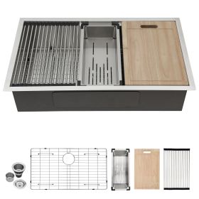 Lordear 18 Gauge Undermount Kitchen Sink Stainless Steel Ledge Workstation Single Bowl Sink (size: 33"*19"*9)