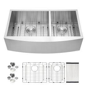 36 Inch Farmhouse Sink 18 Gauge Kitchen Sink Apron Front Double Bowl 50/50 Stainless Steel Sink (Design: 60/40, size: 36)