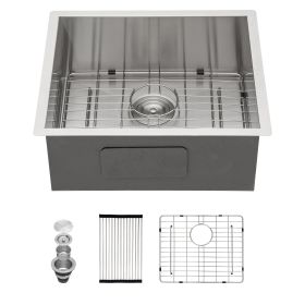Undermount Sink Stainless Steel 18 Gauge Single Bowl Kitchen Sink Basin with Strainer (size: 21*18*9)