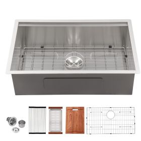Lordear Undermount Stainless Steel Kitchen Sink Ledge Workstation Deep Single Bowl 16 Gauge Kitchen Sink Basin (size: 30*19*10)