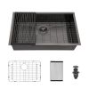 33 Inch Undermount Kitchen Sink Single Bowl 18 Gauge Gunmetal Black Stainless Steel Sink