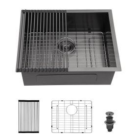 33 Inch Undermount Kitchen Sink Single Bowl 18 Gauge Gunmetal Black Stainless Steel Sink (size: 23)