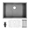 33 Inch Undermount Kitchen Sink Single Bowl 18 Gauge Gunmetal Black Stainless Steel Sink