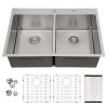 33 Inch Kitchen Sink Drop-in Topmount Sink 16 Gauge Double Bowl 50/50 Gunmetal Black Stainless Steel Sink with Strainer