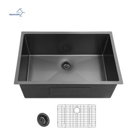 Aqucubic Gunmetal Black Handmade 304 Stainless Steel Undermount Kitchen Sink with Accessories and faucet (Thickness: 18 Gauge, Color: ACS2318A1)