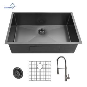 Aqucubic Gunmetal Black Handmade 304 Stainless Steel Undermount Kitchen Sink with Accessories and faucet (Thickness: 18 Gauge, Color: ACS3118A1-F)