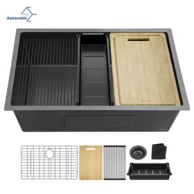 Aqucubic Gunmetal Black Handmade 304 Stainless Steel Undermount Kitchen Sink with Accessories and faucet (Thickness: 18 Gauge, Color: ACS3219A1-W)