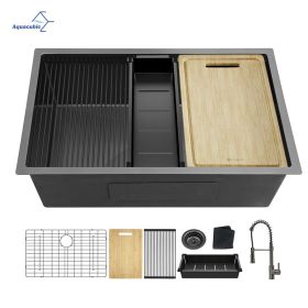 Aqucubic Gunmetal Black Handmade 304 Stainless Steel Undermount Kitchen Sink with Accessories and faucet (Thickness: 18 Gauge, Color: ACS3219A1-FW)