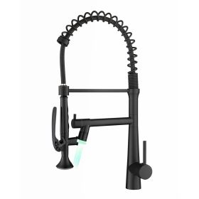 Pull Down Kitchen LED Sink Faucet with Sprayer (Color: Black)