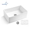 Aquacubic White Finish Reversible single bowl Ceramic Farmhouse Apron Front Kitchen Sink with Bottom Grid and Basket Strainer