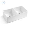 Aquacubic White Finish Reversible single bowl Ceramic Farmhouse Apron Front Kitchen Sink with Bottom Grid and Basket Strainer