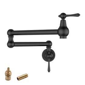 Traditional Wall Mount Stove Swing Arm Folding Pot Filler Kitchen Faucet 2 Handle Double 360° Rotatable Joints (Color: Matte Black)