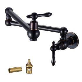 Traditional Wall Mount Stove Swing Arm Folding Pot Filler Kitchen Faucet 2 Handle Double 360° Rotatable Joints (Color: Oil Rubber Bronze)