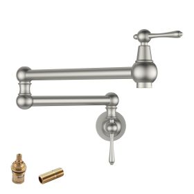 Traditional Wall Mount Stove Swing Arm Folding Pot Filler Kitchen Faucet 2 Handle Double 360° Rotatable Joints (Color: Brushed Nickel)