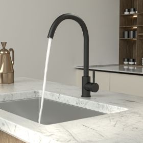 High Arc 360° Swivel Spout Single handle Matte Black or Gold Kitchen Bar Sink Faucet with Water Supply Hoses (Color: Black, size: 14.763 in. * 10.629 in. * 7.677 in.)