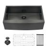 Farmhouse Apron Handmade Stainless Steel Kitchen Sink, Gunmetal Black Single Bowl Bar Sink with Strainer