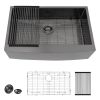 Farmhouse Apron Handmade Stainless Steel Kitchen Sink, Gunmetal Black Single Bowl Bar Sink with Strainer