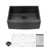 Farmhouse Apron Handmade Stainless Steel Kitchen Sink, Gunmetal Black Single Bowl Bar Sink with Strainer