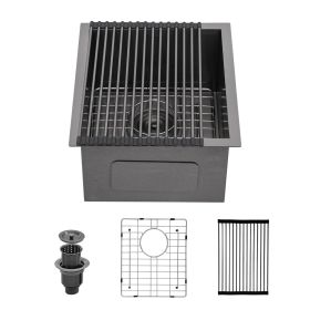 33 Inch Undermount Kitchen Sink Single Bowl 18 Gauge Gunmetal Black Stainless Steel Sink (size: 15"x17")
