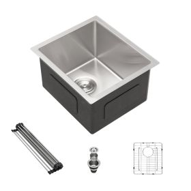 Undermount Kitchen Sink Single Bowl 16 Gauge Stainless Steel Workstation Sink Brushed Nickel /Gunmetal Black (Design: Stainless Steel Brushed, size: 21"x18")