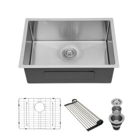 Undermount Kitchen Sink Single Bowl 16 Gauge Stainless Steel Workstation Sink Brushed Nickel /Gunmetal Black (Design: Stainless Steel Brushed, size: 26"x18")