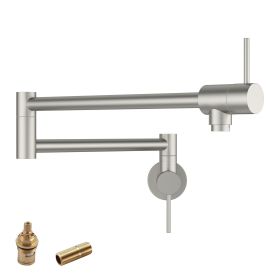 360-Degree Wall Mounted Pot Faucet,Pot Filler Faucet with Dual Swivel (Color: Brushed Nickel)