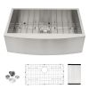Farmhouse Apron Handmade Stainless Steel Kitchen Sink, Apron Front Single Bowl Bar Sink with Drain Kit